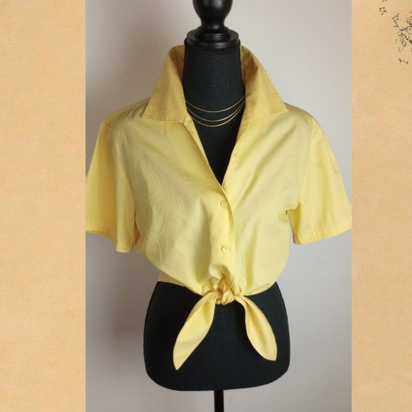 Vintage Button-Down, Midriff Tie Blouse by Talbots / Sunny Yellow - Picture 5 of 5